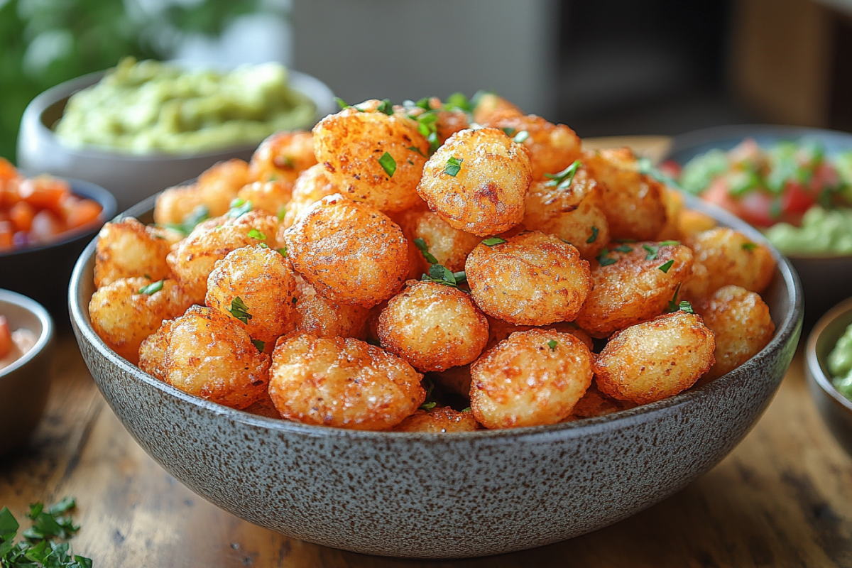 Are cheese crisps a good snack? A close-up of a bowl of golden, crispy cheese crisps on a wooden table with dips like guacamole and hummus.