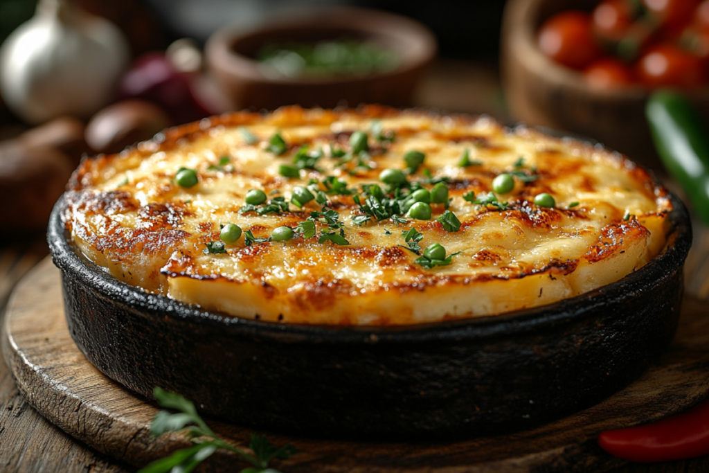 Arizona cheese crisps on a rustic wooden table, featuring a golden, crispy tortilla topped with melted cheese and garnished with green chilies.