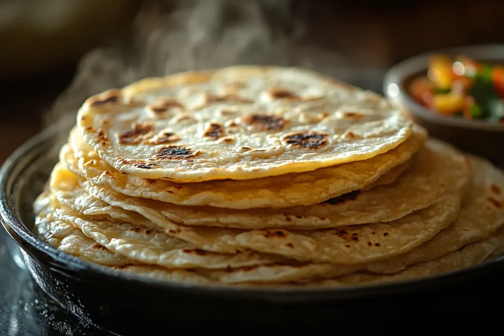 Image showing how to warm tortillas in a crockpot, with tortillas wrapped in foil inside the crockpot, set to the 'Warm' setting, and a bowl of water to create steam.