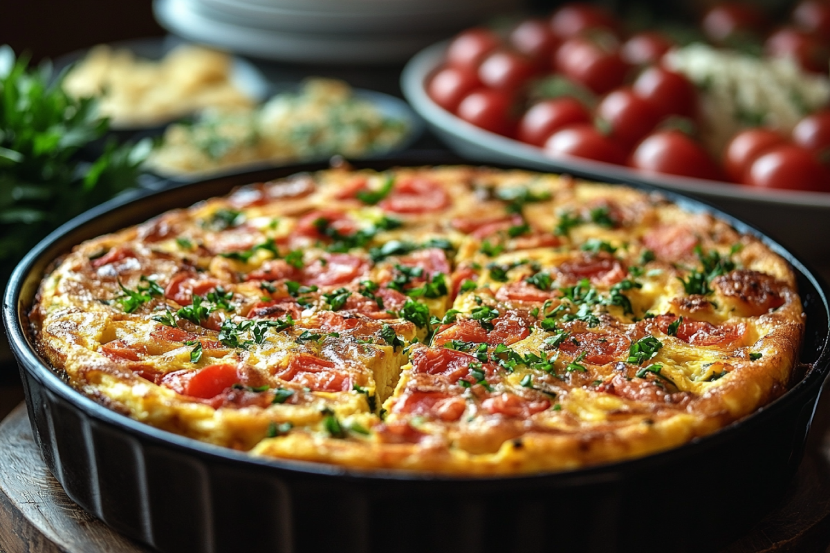 Delicious frittata and breakfast casserole on a breakfast table, showcasing the difference between frittata and breakfast casserole.