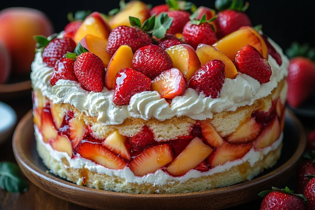 Close-up of a trifle with layers of cake, jelly, fruit, and custard, illustrating factors that affect whether a trifle gets soggy overnight, including the moisture from fresh fruit and jelly consistency.