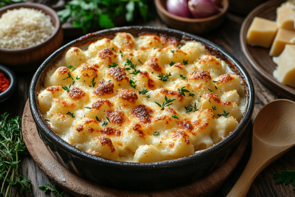 A perfectly baked casserole with a golden brown topping, showcasing the key to making a good casserole with fresh vegetables and a rustic presentation.