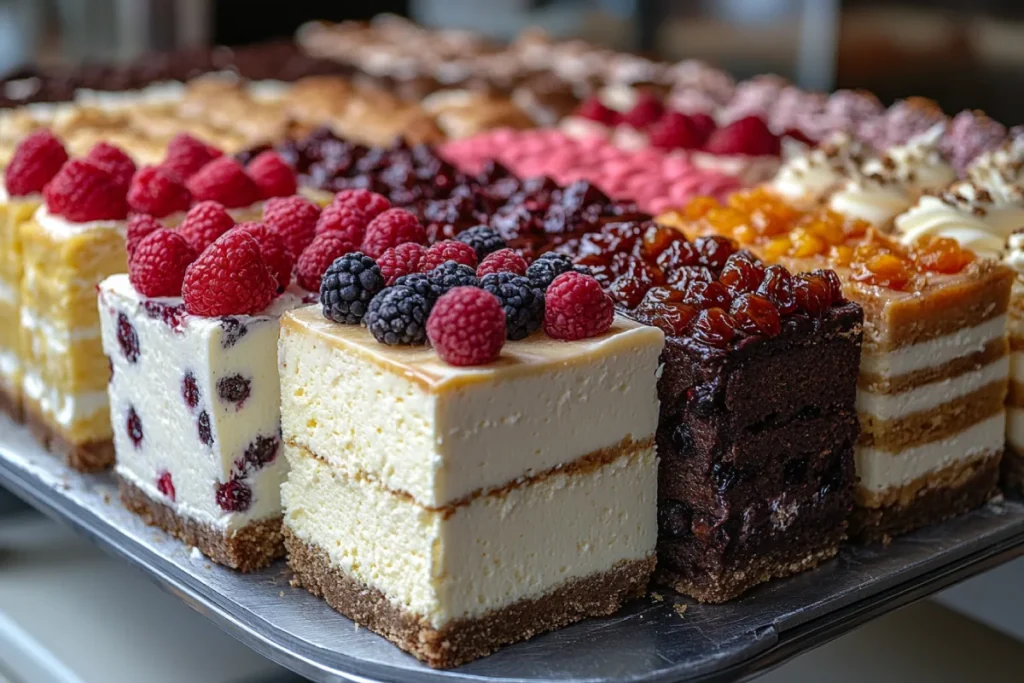 Regional cheesecake variations including Chicago Style Cheesecake with a firm exterior, Italian cheesecake with ricotta and citrus accents, Japanese cheesecake with a light, soufflé-like texture, and international variations like German Käsekuchen and Polish sernik with raisins or dried fruit, showcasing the diversity of regional cheesecake variations.