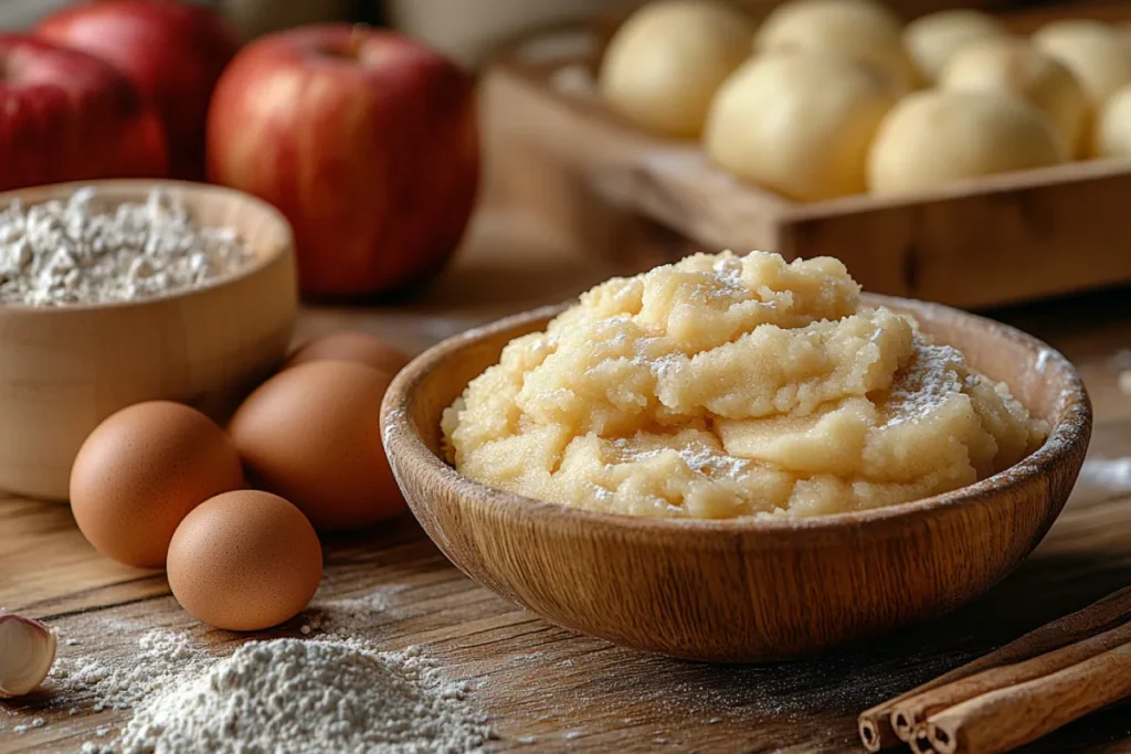 A baking scene showing applesauce as a substitute for butter, oil, and eggs in cookie dough. The ingredients are neatly arranged, highlighting how applesauce affects cookie texture and helps create healthier, tender cookies.