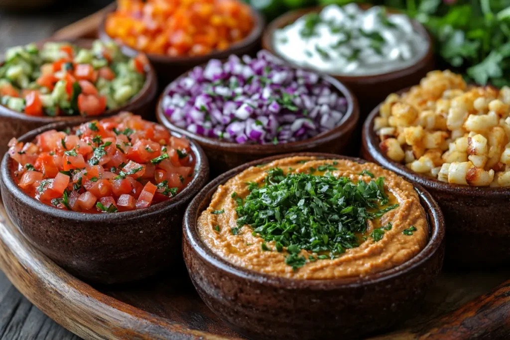 A selection of unconventional dips for pretzels, including hummus variations, guacamole, yogurt-based dips, pimento cheese spread, salsa and bean dips, and pesto or olive tapenade. These creative dips offer unique textures and flavors, perfect for those wondering 'What Is Good to Dip Pretzels Into?'. Served alongside soft and hard pretzels, the dips add a gourmet twist to this classic snack.