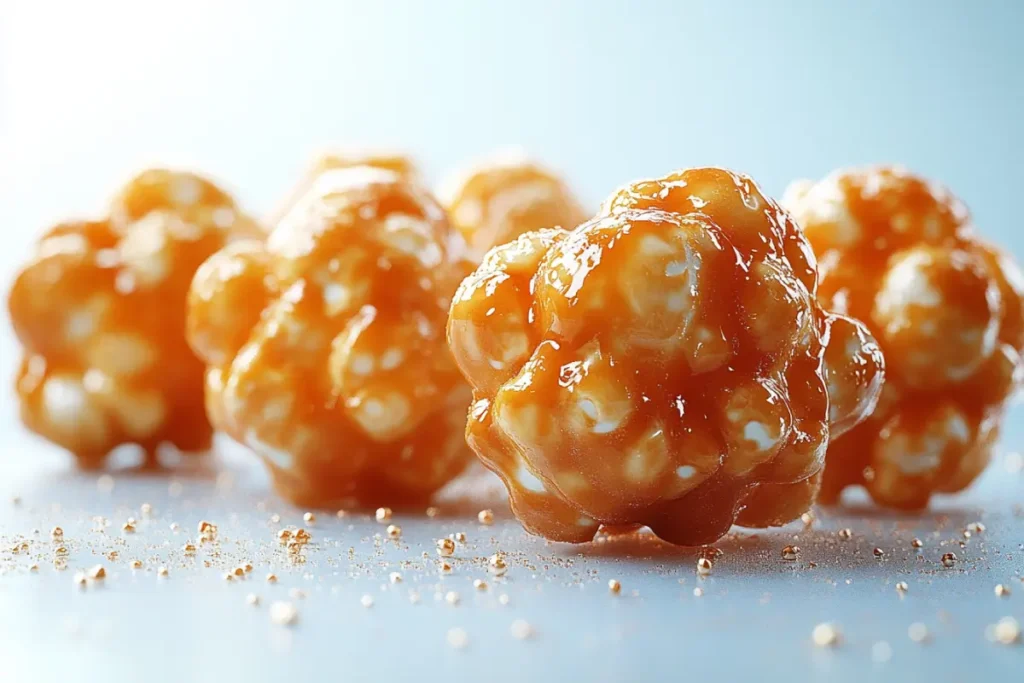 Caramel corn with a rich, glossy caramel coating served in a decorative bowl, showcasing its buttery and intensely sweet flavor. This image highlights the irresistible appeal of Caramel Corn in the Kettle Corn vs Caramel Corn comparison.