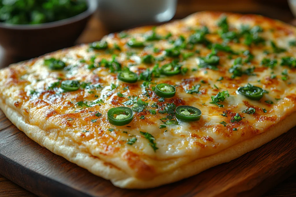 "Golden cheese crisp made with a crispy tortilla topped with melted cheddar and Monterey Jack cheese, garnished with jalapeños and green onions – a perfect answer to what is a cheese crisp called.